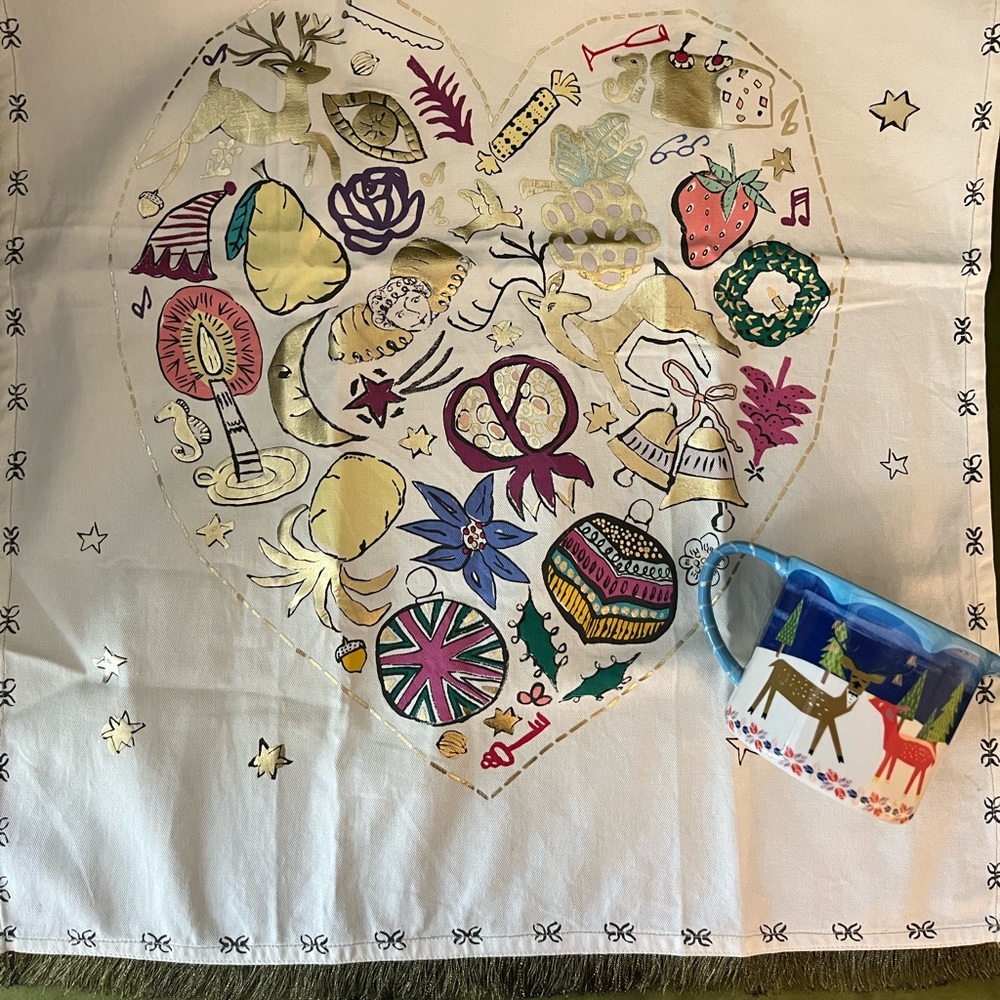 Anthropologie Christmas Tea Towel & Mug